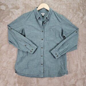 LL Bean Aqua Blue Button-Down Shirt Womens Size Medium Pockets Long Sleeve